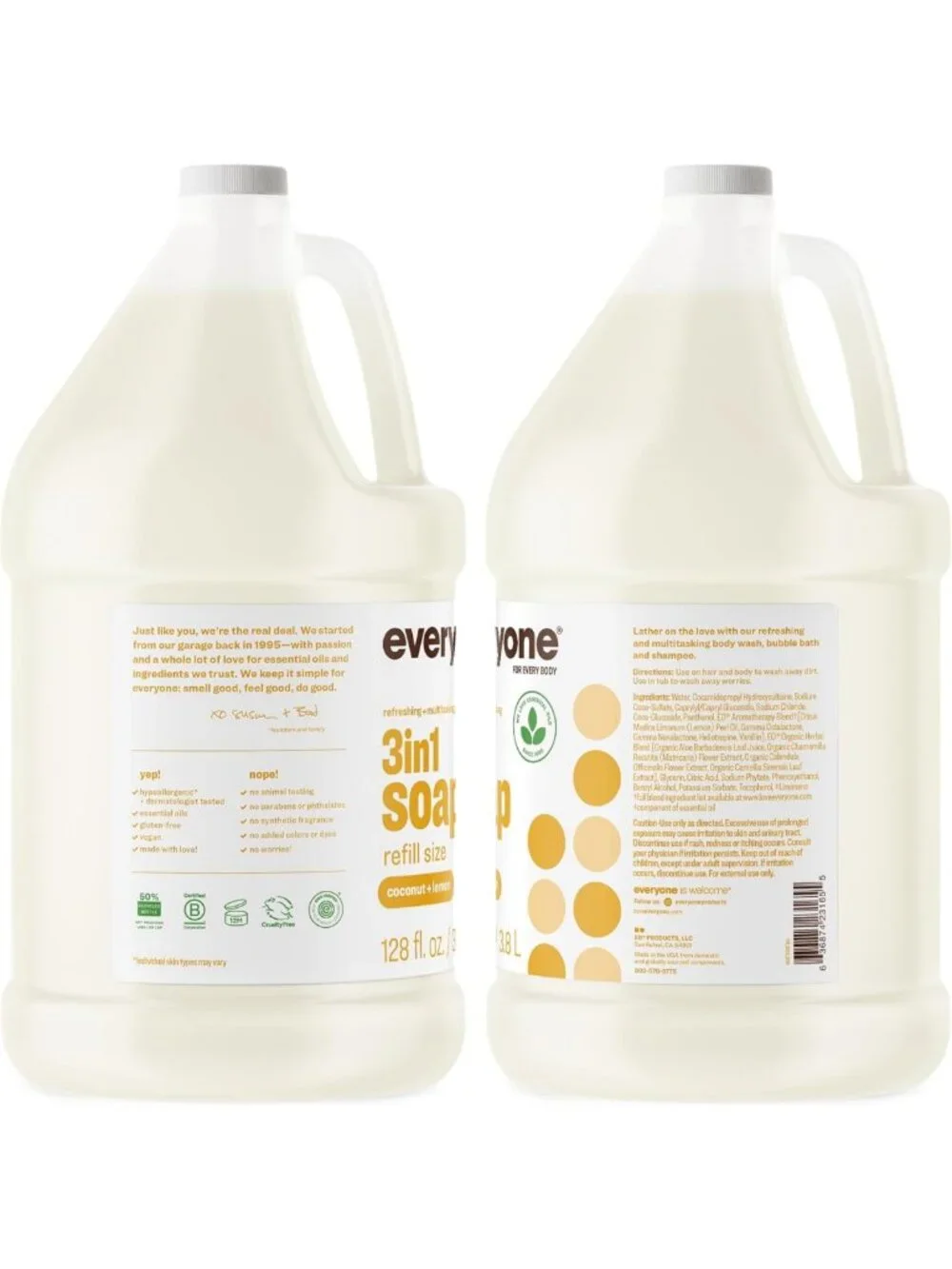 3-in-1 Body Wash, Shampoo & Bubble Bath - Coconut Lemon Scent, 1 Gallon